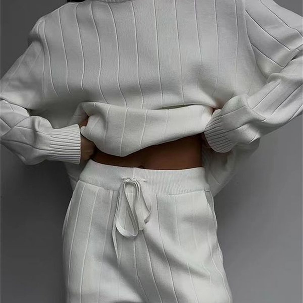 realeft autumn winter pieces white womens sets knitted tracksuit
