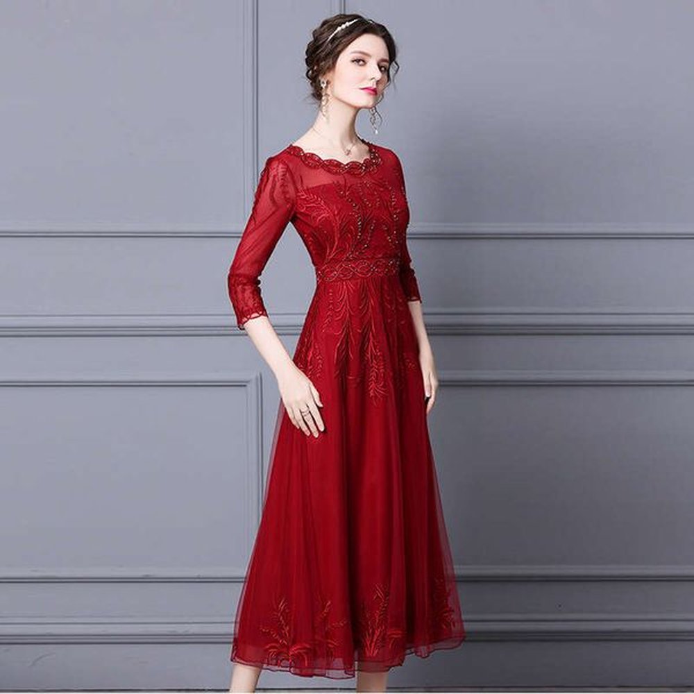 red goddess style autumn dress new high end heavy