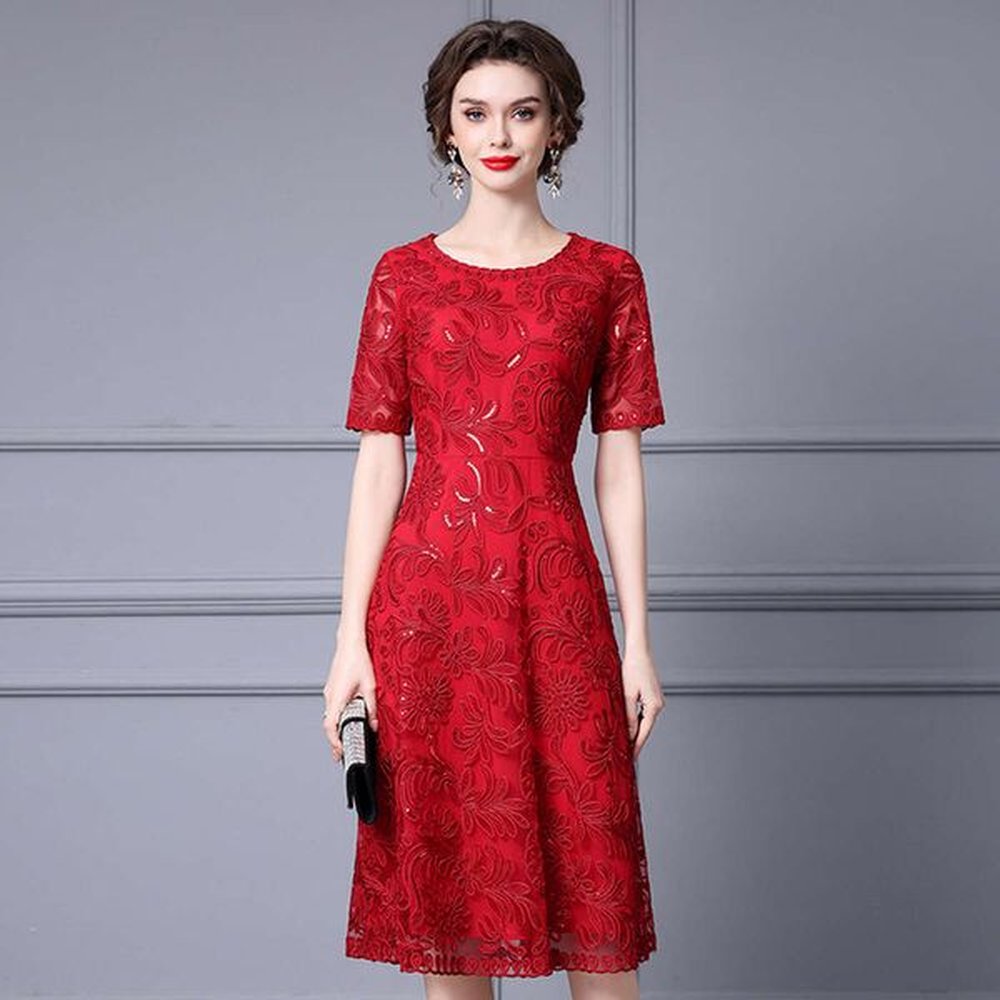 red happy granny wedding skirt and slimming heavy embroidery aline