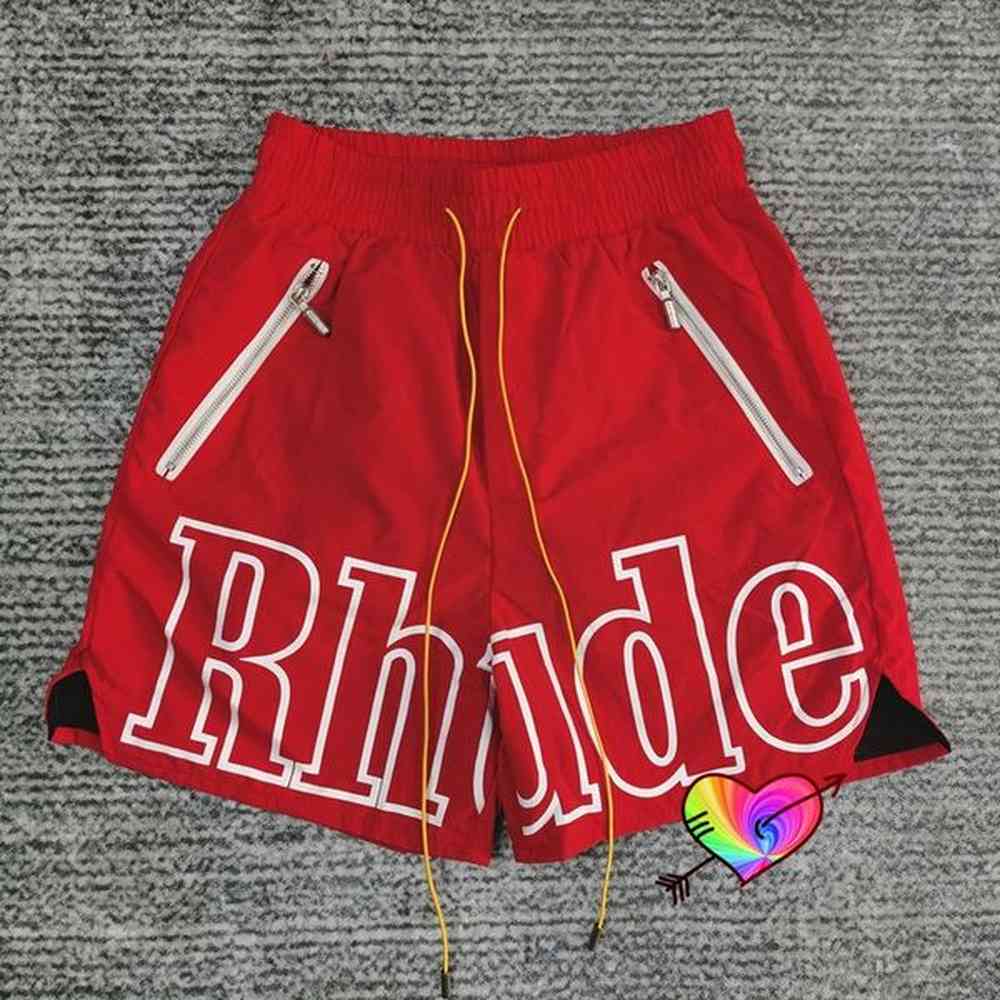 Red Logo Shorts Men Women Rhodes Short Double Zipper Pocket Extension Cord Breeches