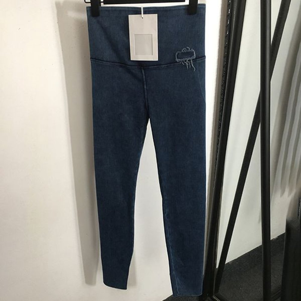 retro denim leggings high elastic yoga skinny pants breathable push