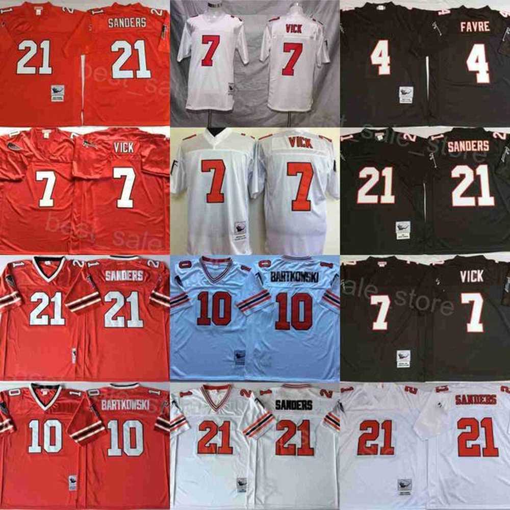 Retro Football Falcons Throwback Jersey 21 Deion Sanders 7 Michael Vick 10 Steve Bartkowski Uniform Vintage All Stitched Black Red White Tea