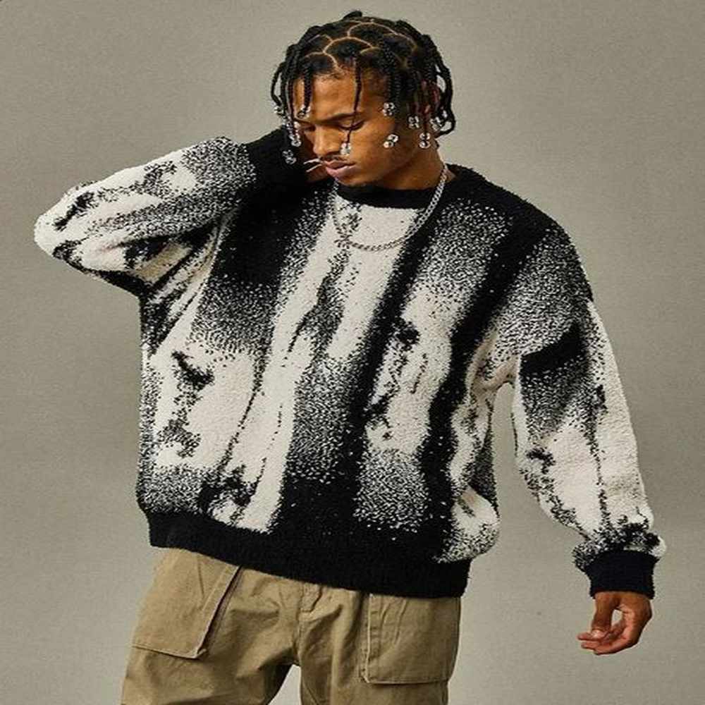 Retro Gothic Latte Art Knitted Sweater Hip Hop Harajuku Style Couple Wear
