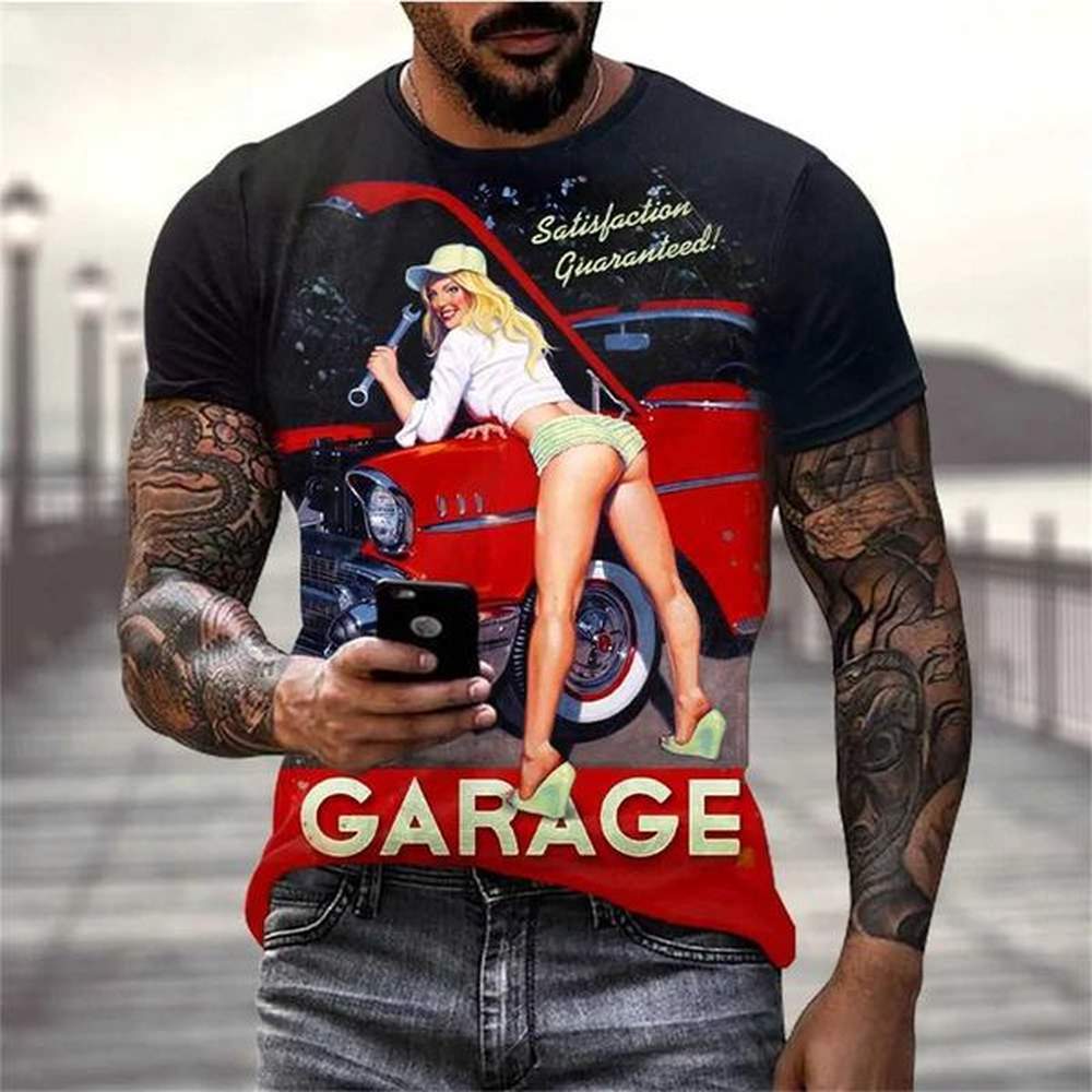 Retro motorcycle mens T-shirt 3D racing girl short sleeved top street mens bicycle T-shirt oversized T-shirt new clothes W250211