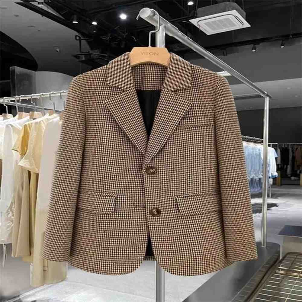 retro plain woolen suit womens jacket winter high school college
