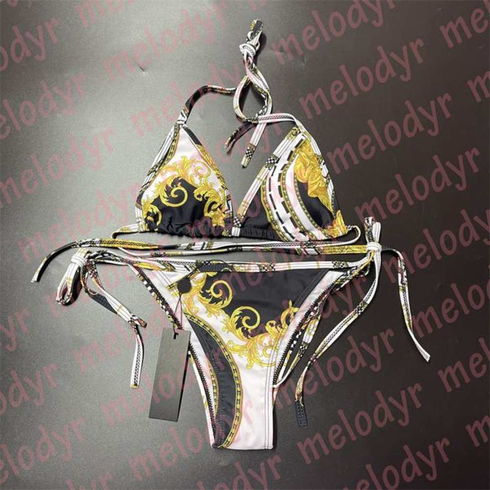 retro print bikini set contrast color swimwear classic designer padded