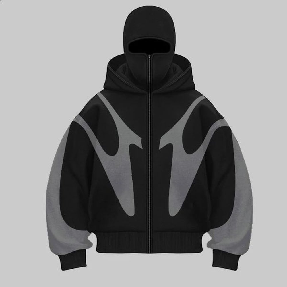 Retro Printed Devil Pattern Double hat style Hoodie Y2k Harajuku Casual Couple Zipper Hoodies Sweatshirt Fashion Street Clothing 250110
