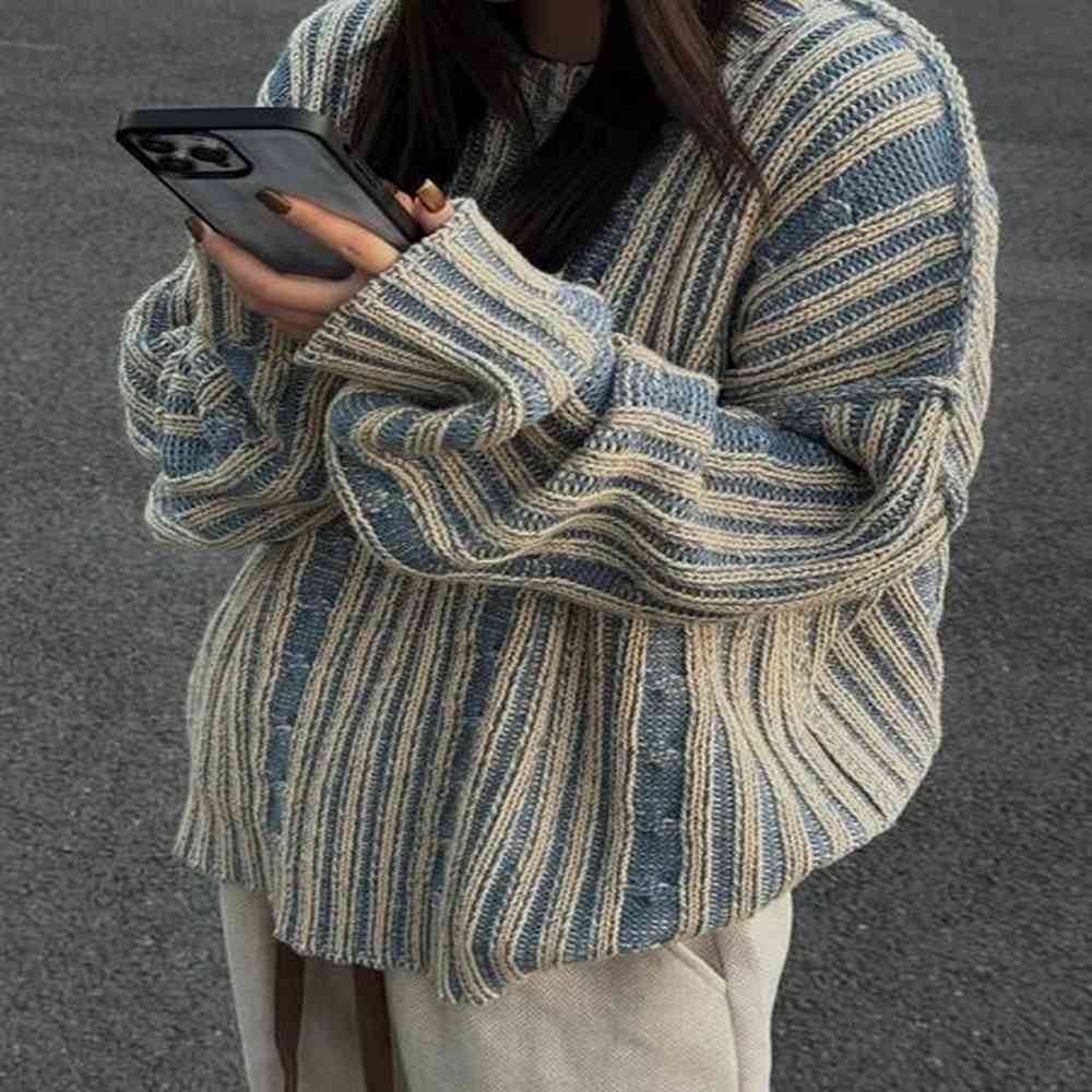 retro striped contrasting color sweater womens spring and summer high