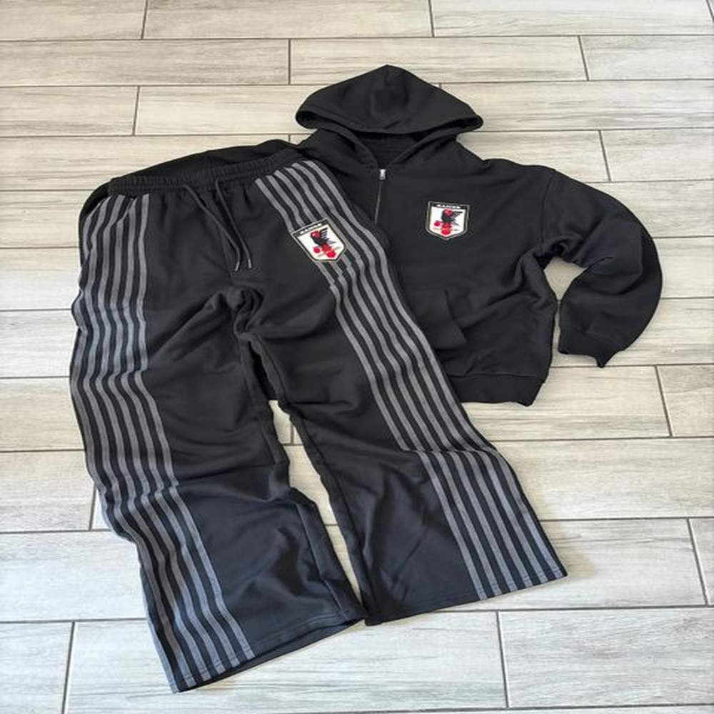 Retro Striped ed Zip Hoody Sweatpants Set Mens Two Piece Hip Hop Oversized SweatshirtCasual Pants 250108