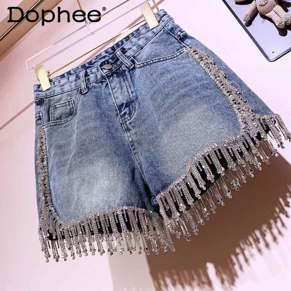 rhinestone high waist denim shorts flash womens summer shiny highend