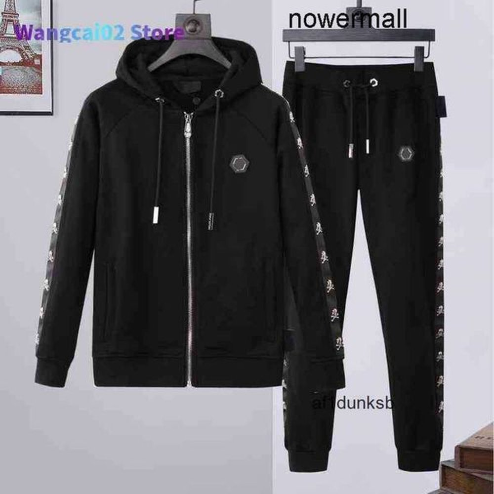 Rhinestone Plein Zipper Philipps PP pp Hot Hooded Tide Men's Casual Tracksuits Suit Top Men's Skeleton Brand Brand Autumn Sports a