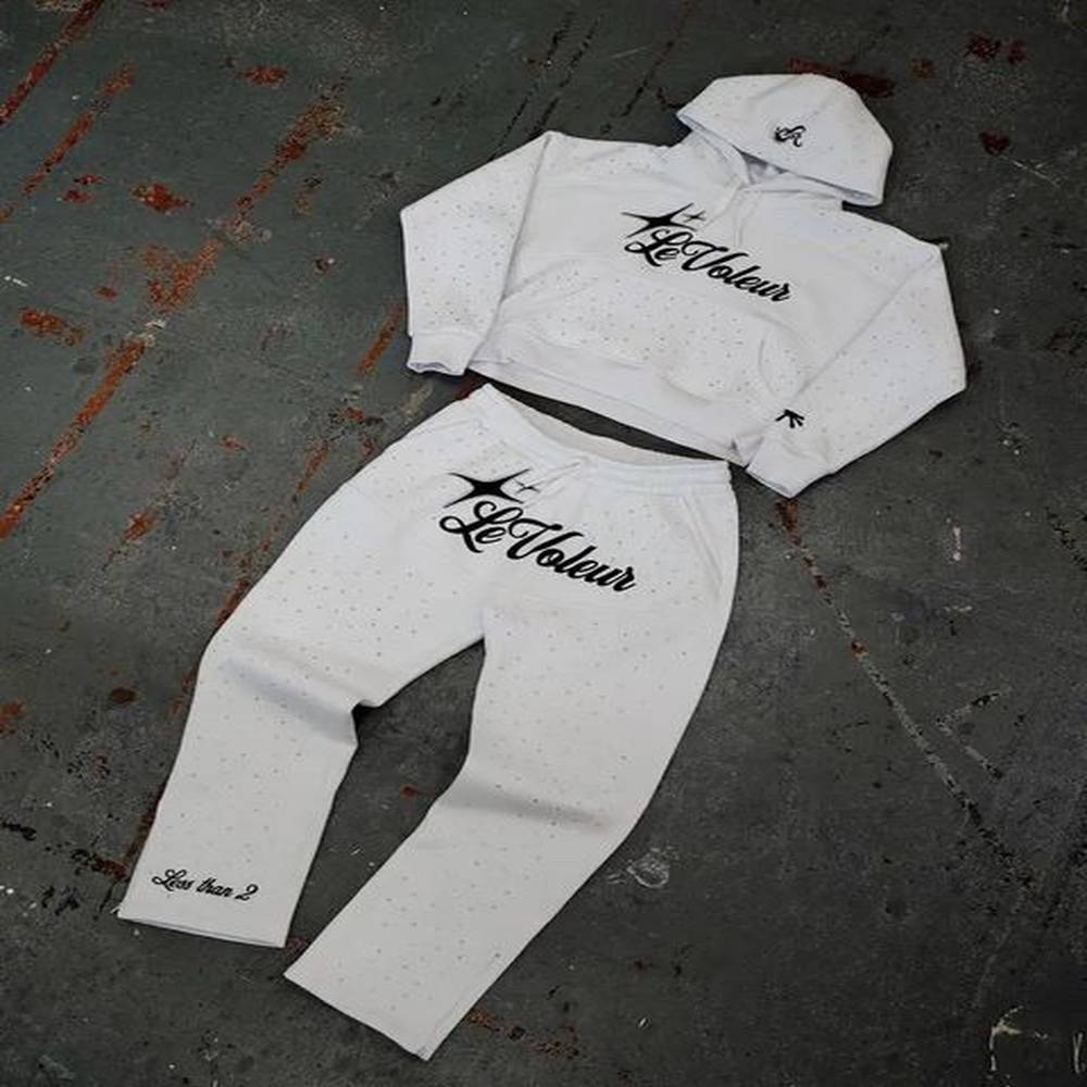 Rhinestone Sequin Hoodie Sweatshirt Sportswear Two Piece Set Y2K Men Hip Hop Letter Oversized Casual Pants 241211