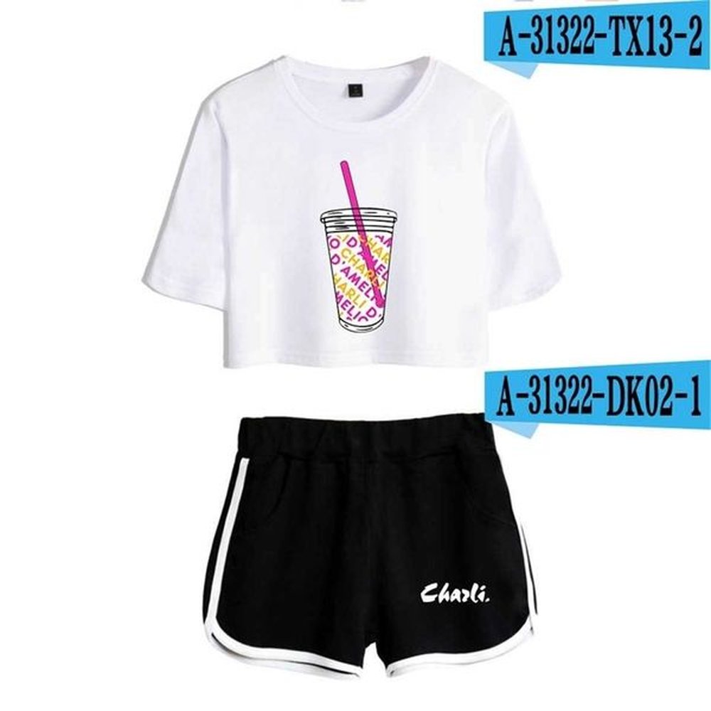 rholycrown womens two piece shorts cute tshirt haruku print wer