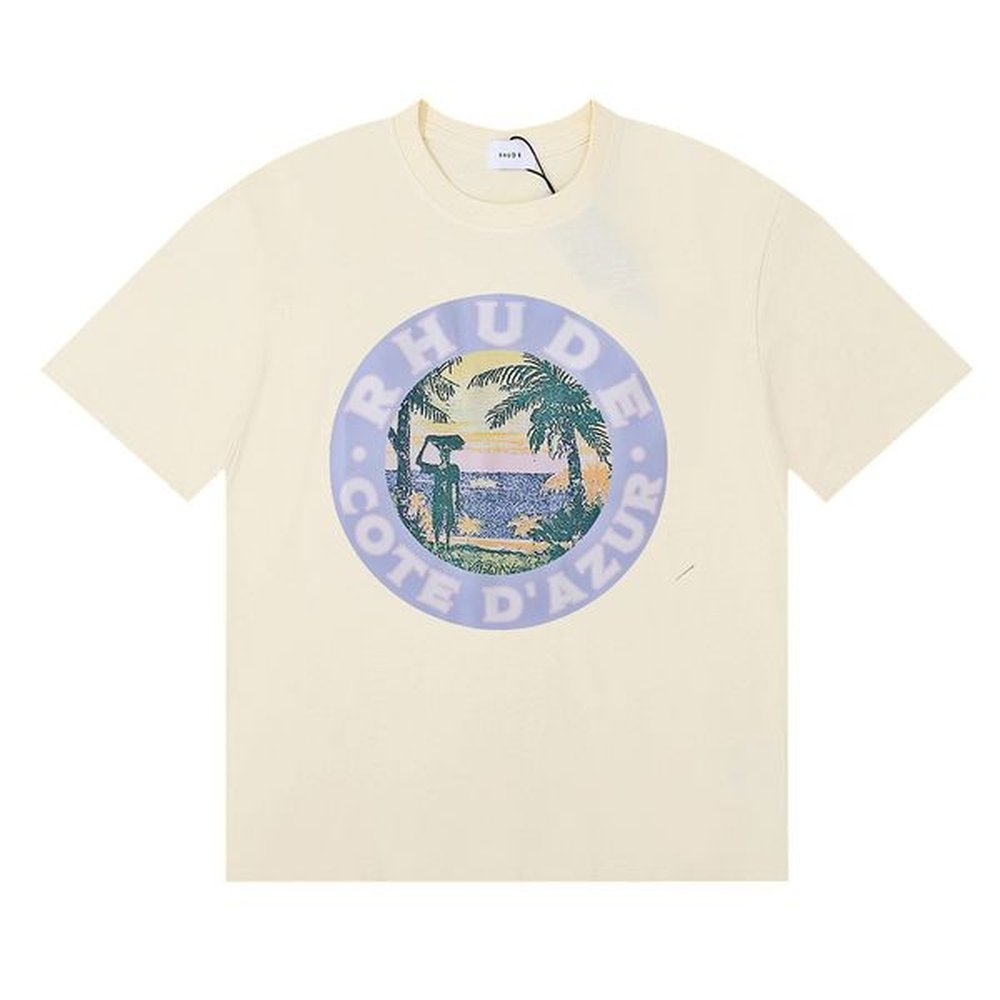 Rhu Tops T Shirt 2025Spring/Summer RHU New Retro Print Unisex Loose Casual Short Sleeved Men's And Women's T-Shirts Couple Short S