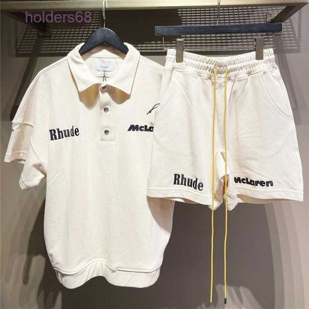 Rhude Shorts Men's Shorts 22Ss Rhude Shirt Summer Rhude X Mclaren Letter Embroidered Lapel Pullover Tshirt Women's Short Sleeve Su