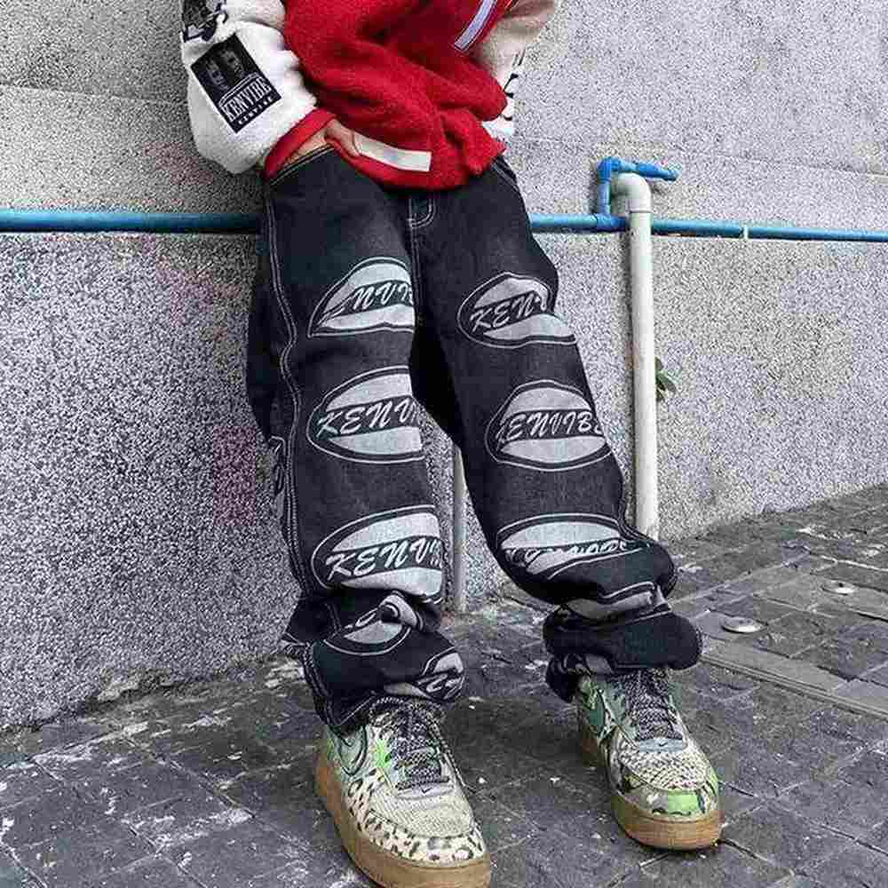 Ripped Washed Letter Print Casual Jeans Pants for Men and Women Retro High Street Oversized Denim Trousers Loose Hip Hop Jean T220803