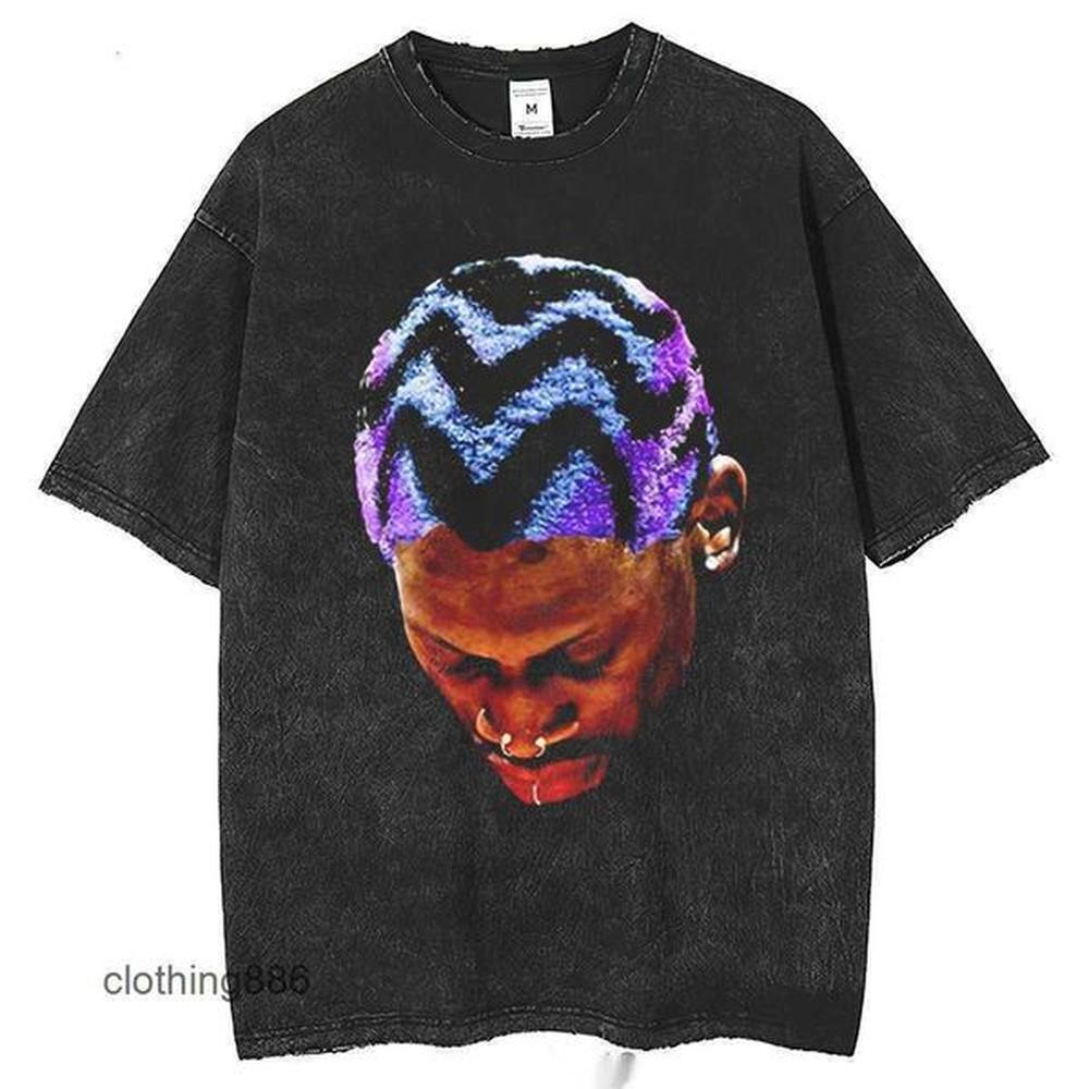 Rodman Basketball Short Sleeve T-shirt Mens Womens Fashion Oversized Hip Half Wash Stir Fried Snowflake T-shirtp