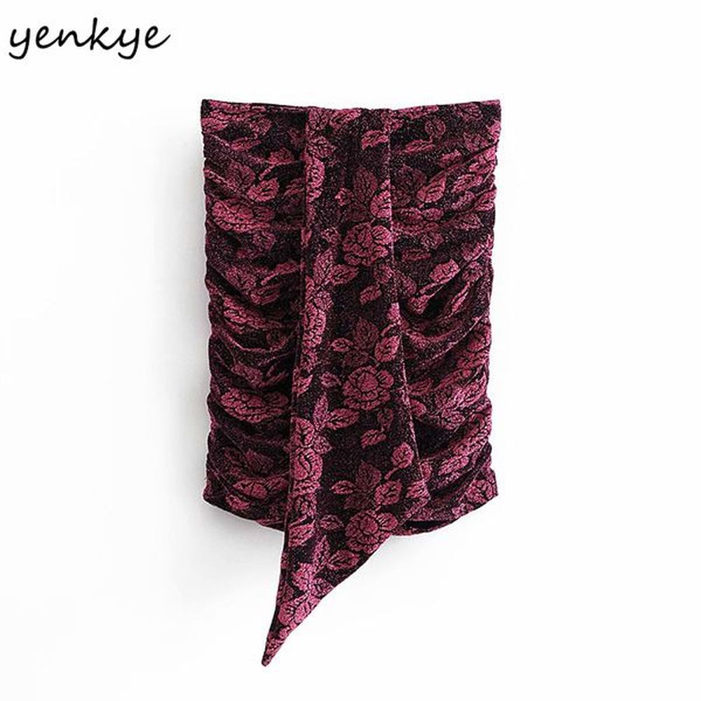 romantic floral rose draped mini skirt women back zipper high