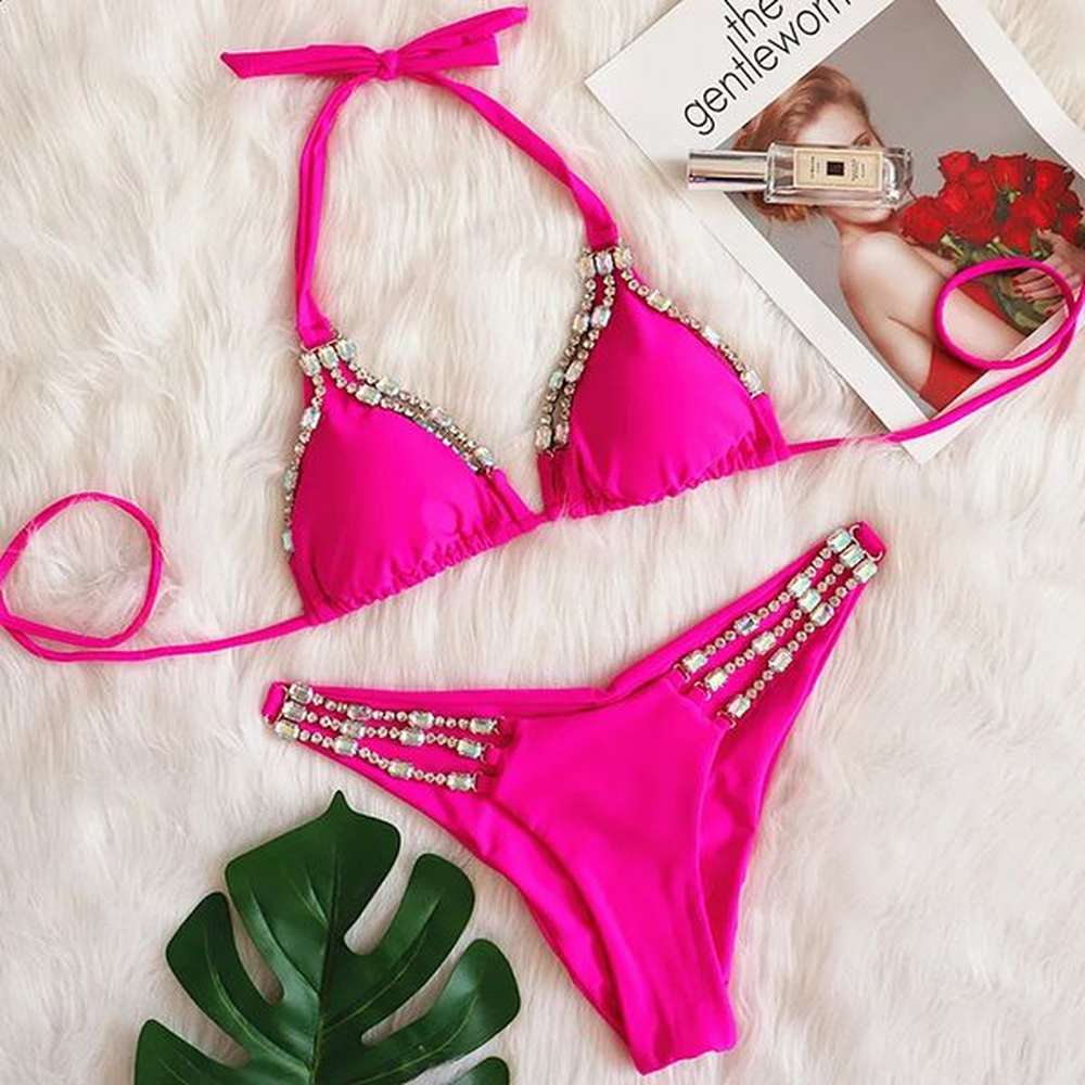 rose red sexy bikini swimsuit with rhinestone womens swimsuit womens