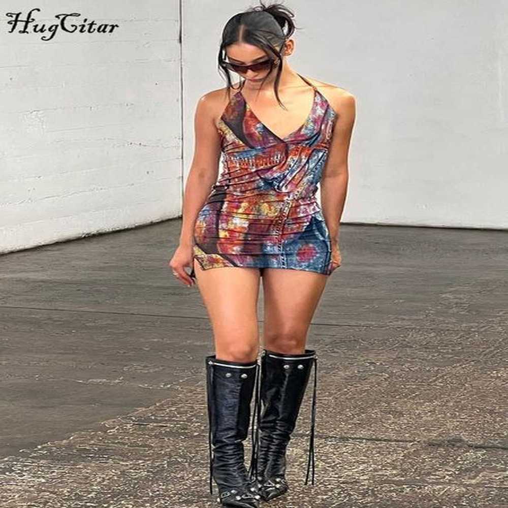 rukas tie dye halter backless lace up slit vintage sexy