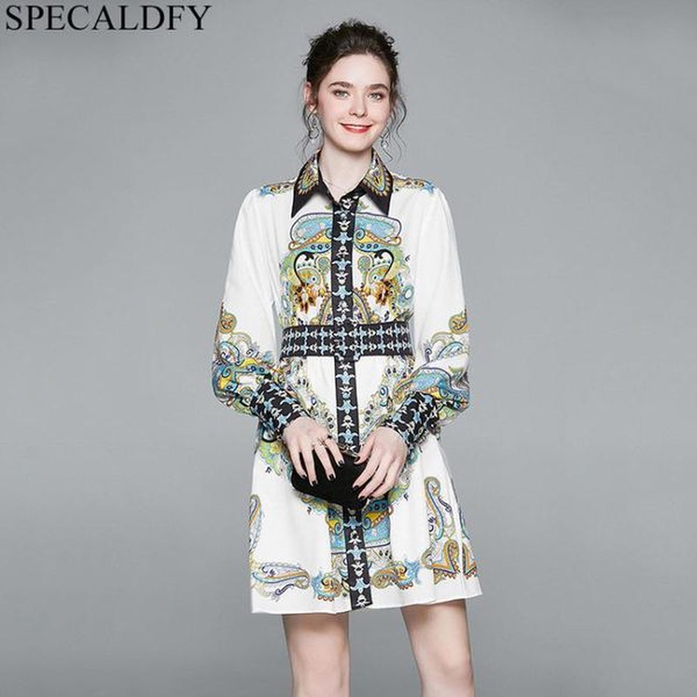 runway dress spring lantern sleeve elegant shirt dress women