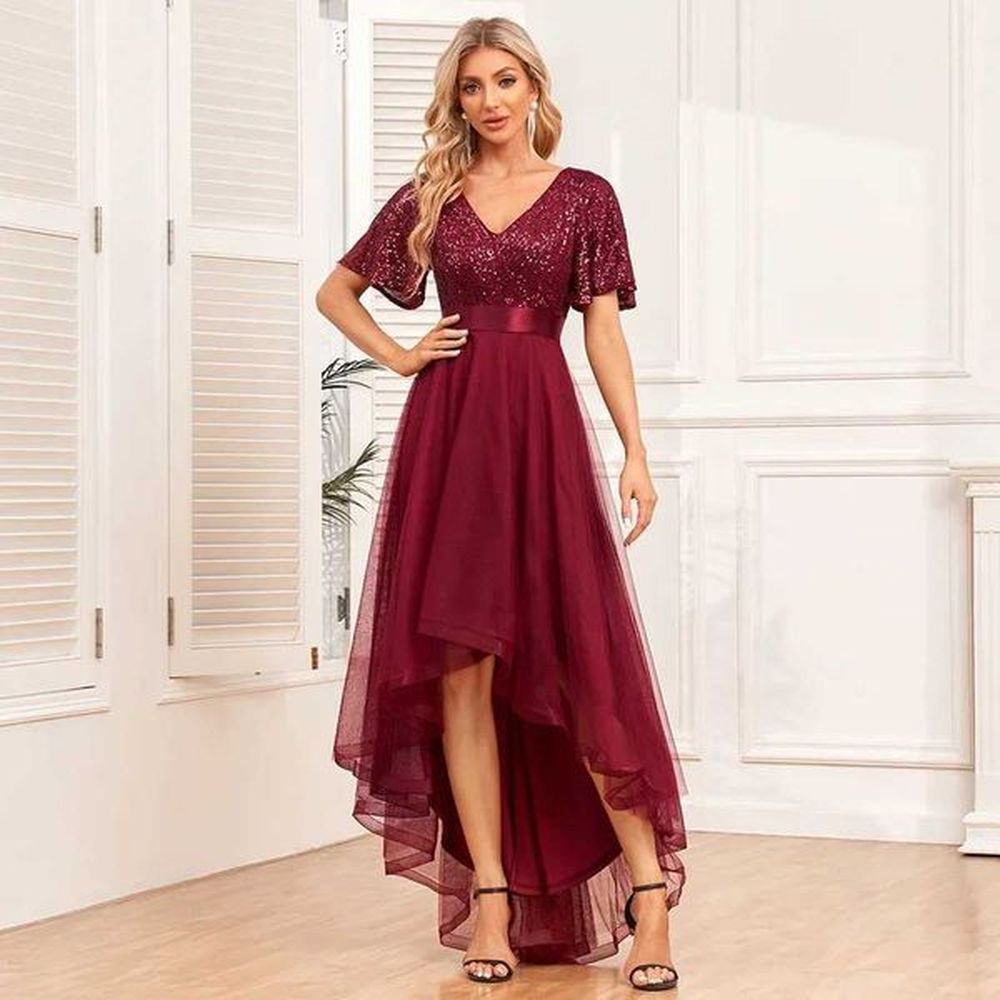 runway dresses women elegant vneck ruffle short slve evening dress