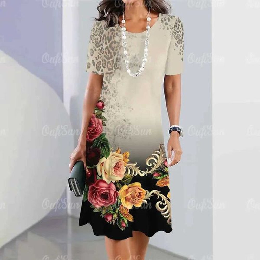 runway dresses womens fashion dress round neck short sleeve elegant