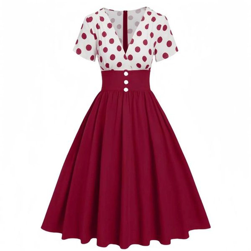 s casual vintage women dress ladies yellow black polka