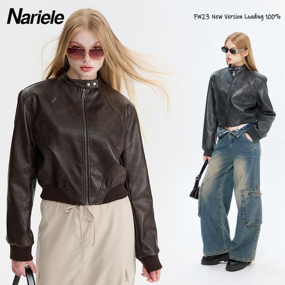 s designer american fashion stand up collar long sleeve pu