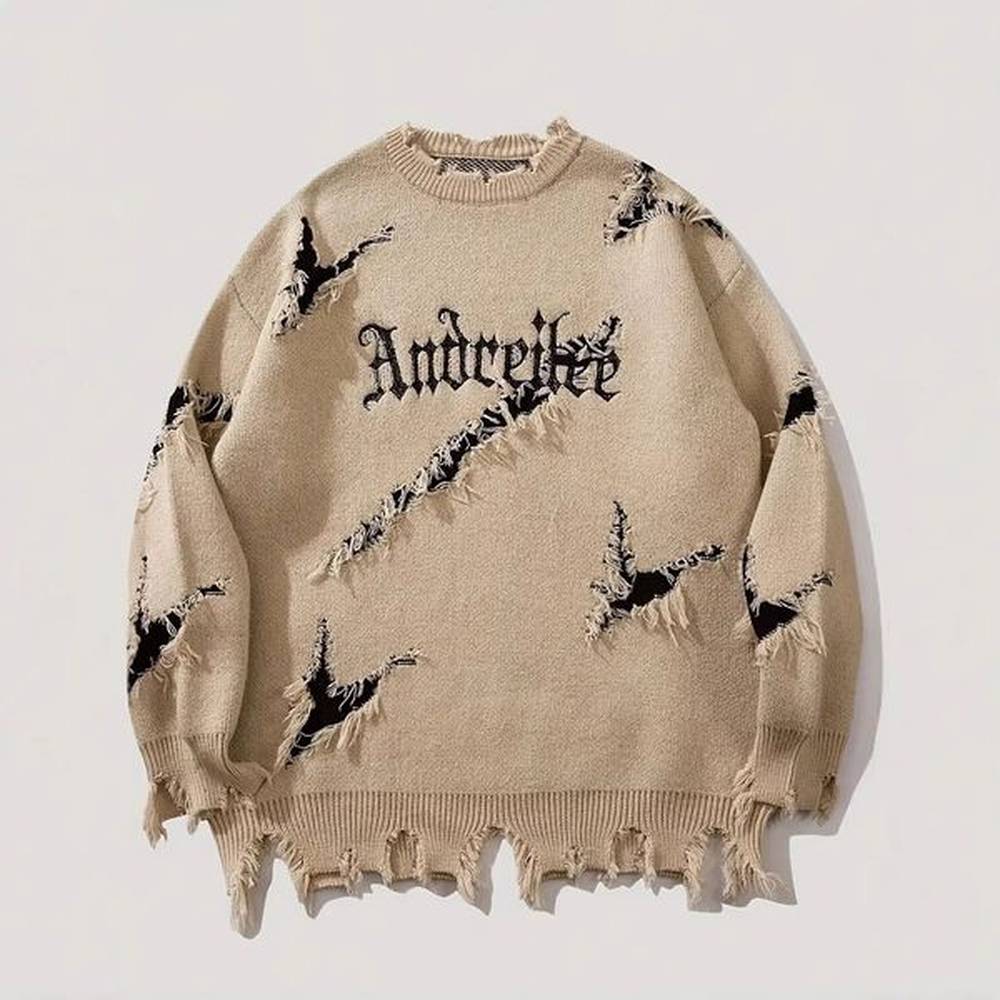 s designer dark series broken hole letter contrast pine sweater