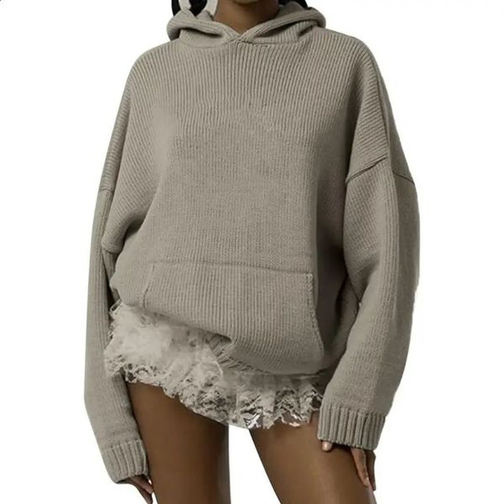 s embossed knitted hoodie shoulder drop n soft graphic warm
