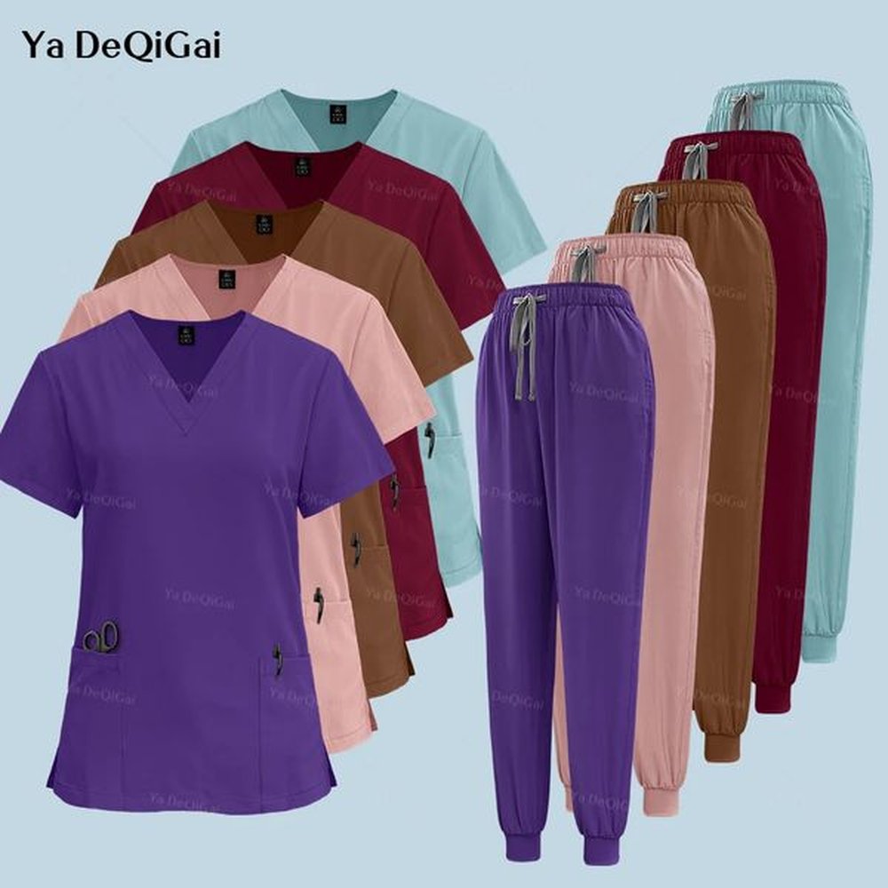 scrubs set pet doctor uniforms work top with pocket jogging