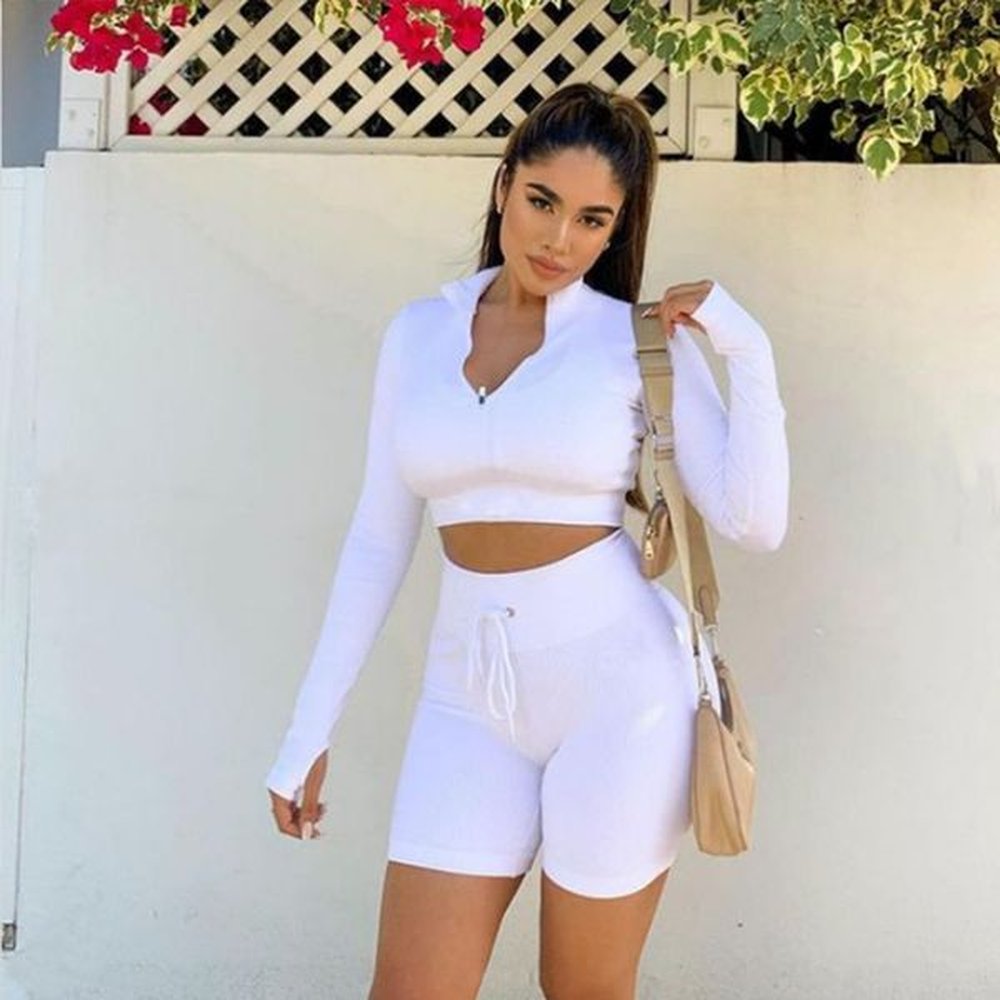 seamless pants sport set women zippers pcs piece crop bra