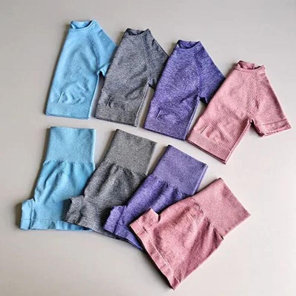 seamless yoga set fitness short sleeve crop top shirts running