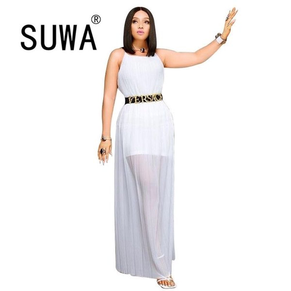 see through mesh patchwork all white spaghetti strap dresses for