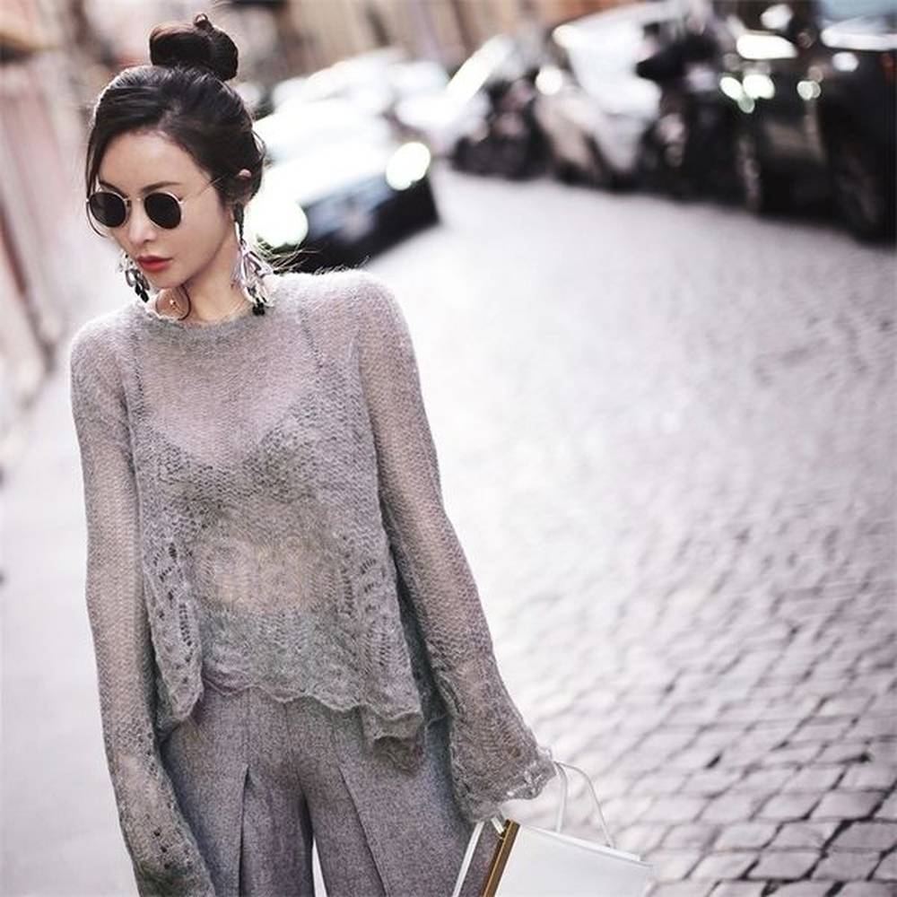 see through women thin pullover sweater autumn korean basic knitted