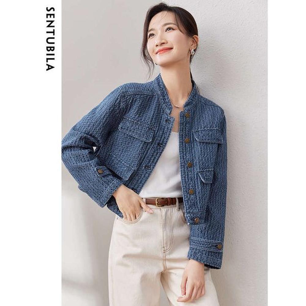 sentubila denim jacket women autumn new fashion stand collar