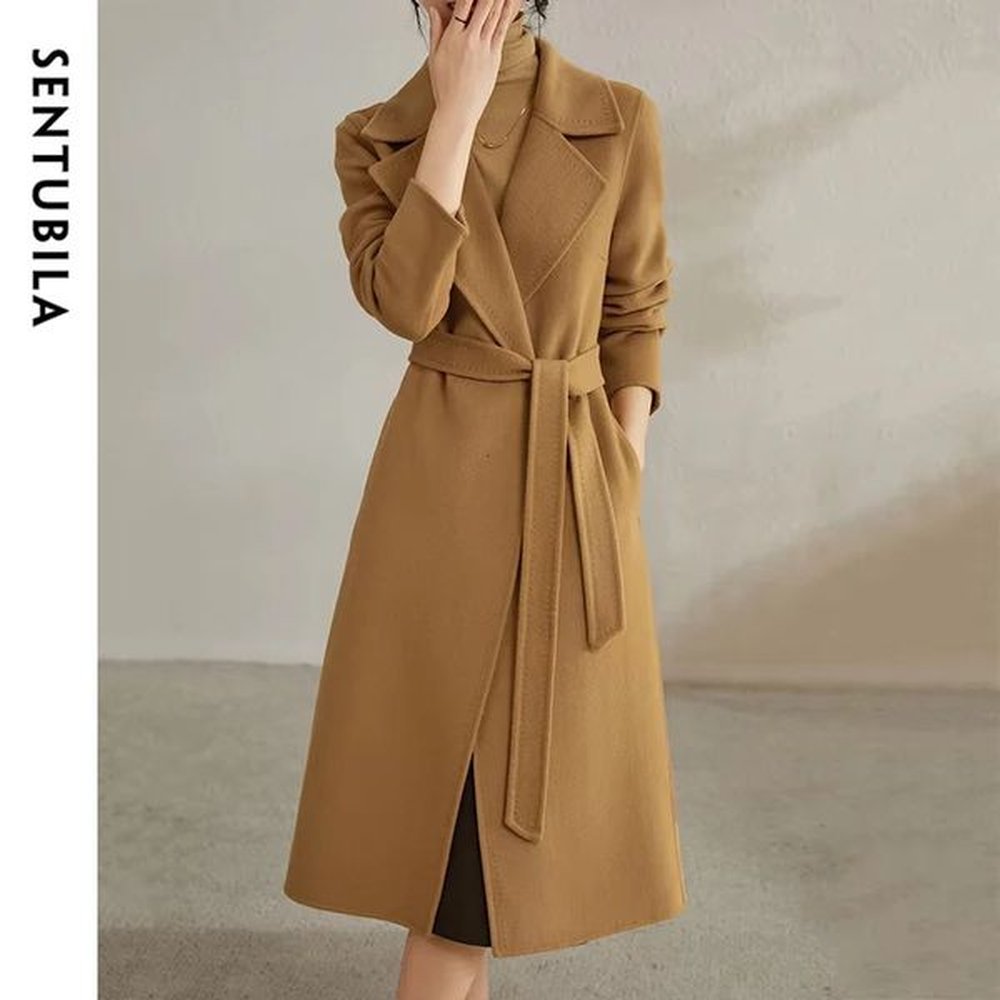 sentubila women wool long wrap coat elegant notched collar