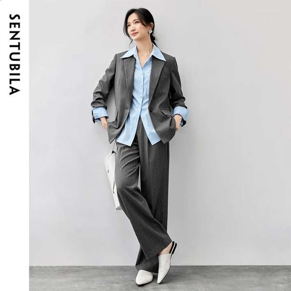 sentubila womens texture striped pant suits winter notched neck