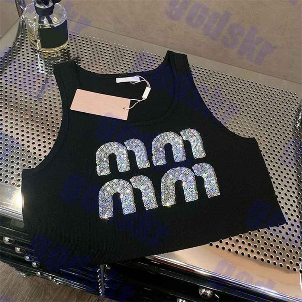 sequins knitted tank womens cropped tops fashion shiny ladies vests