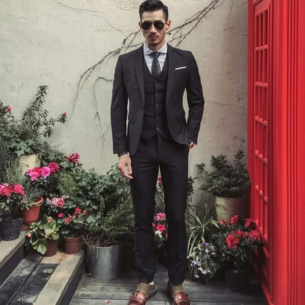 1 Set Men Vest Suit Coat Pants Formal Solid Color Threepiece Turndown Collar Long Silky Smooth Business 250115