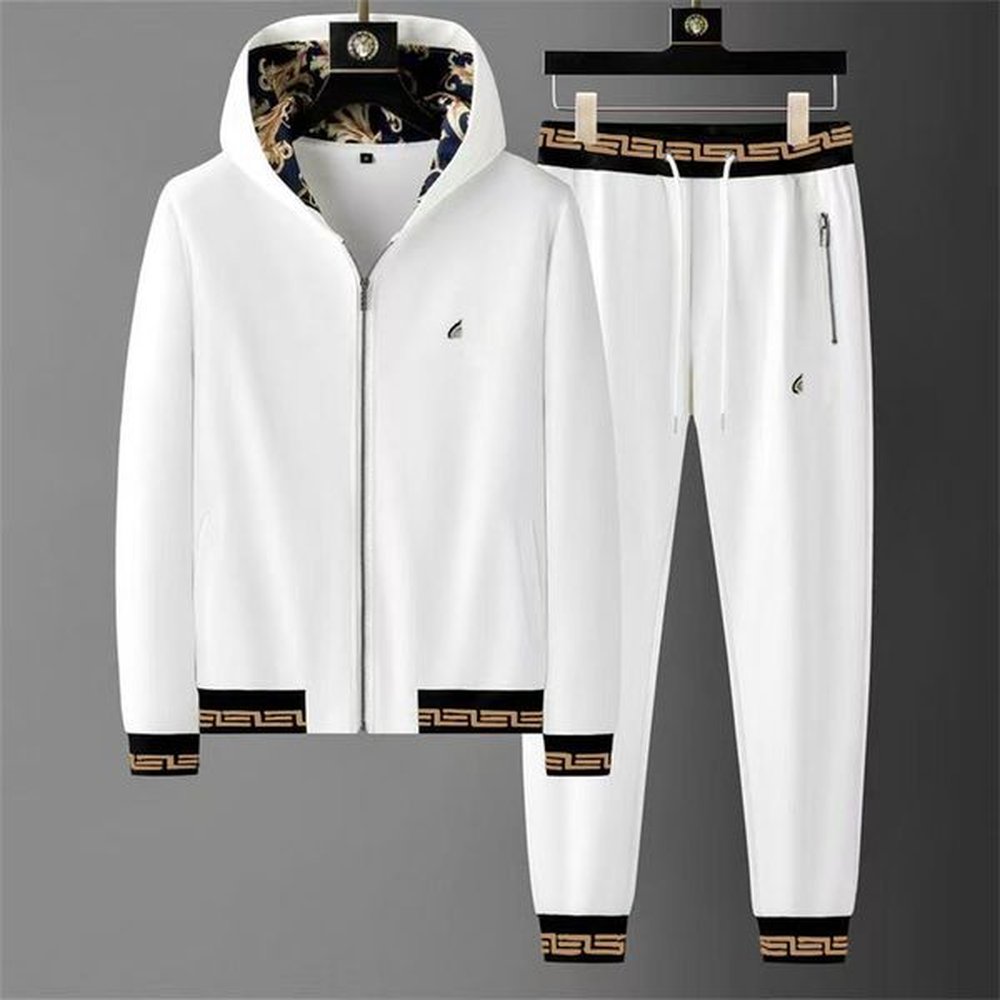 Set of autumn and winter long sleeved pants, new men's casual sportswear, light luxury hooded cardigan two-piece set, trendy