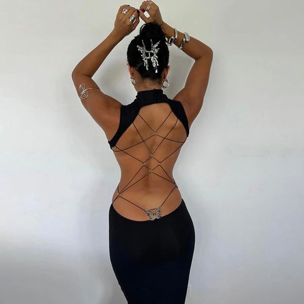 sexy backless black maxi womens summer sleeveless elegant body suspender