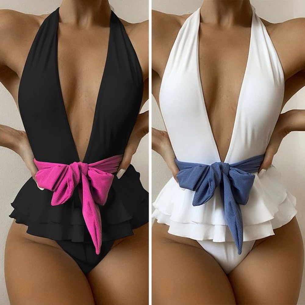 sexy deep v neck one piece swimsuit female swimwear women