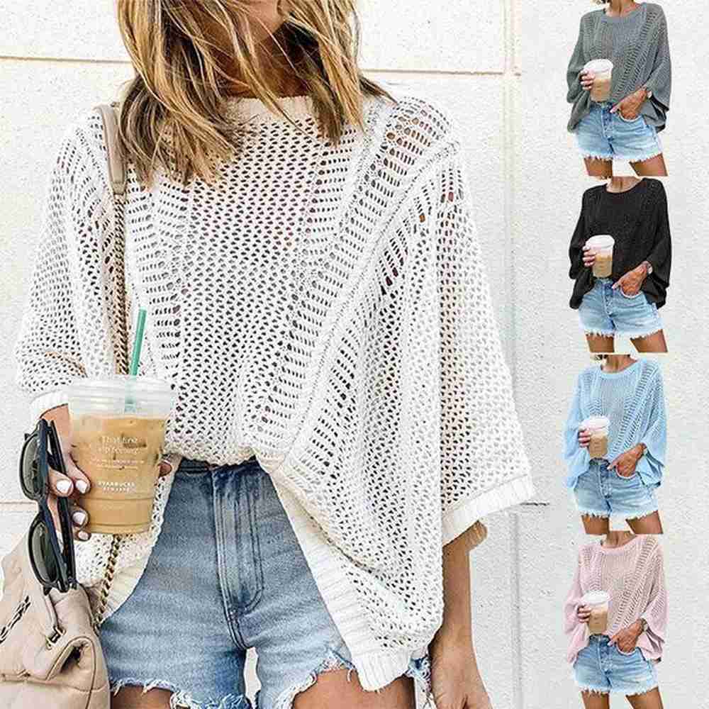 sexy european and american style vacation knitwear loose mesh knitted