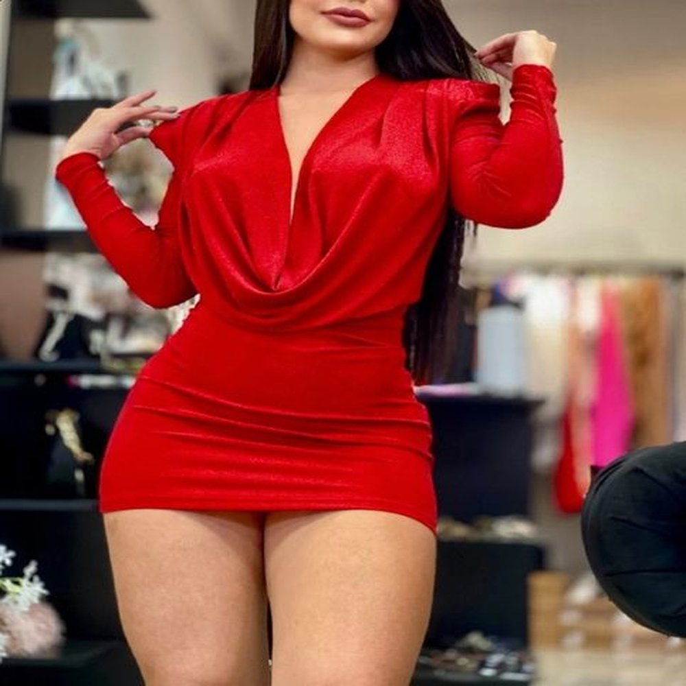 sexy evening dress swinging collar long sleeve folded mini party