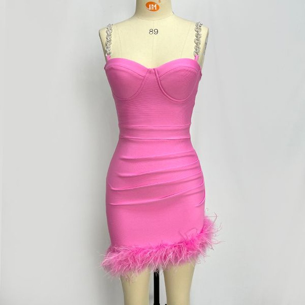 sexy fur hair women lady mini slim bandage dress bodycon
