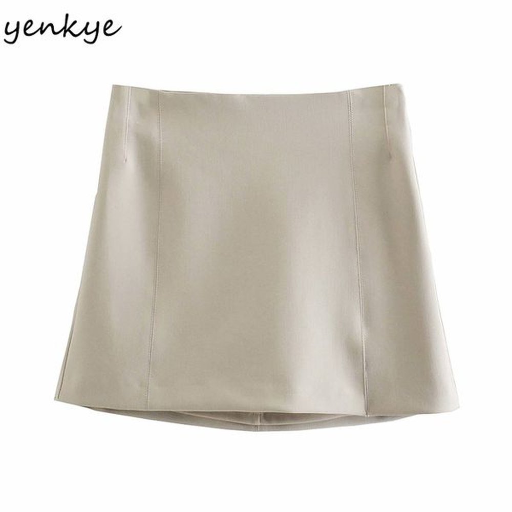 sexy hem slits mini skirt women side zipper high waist