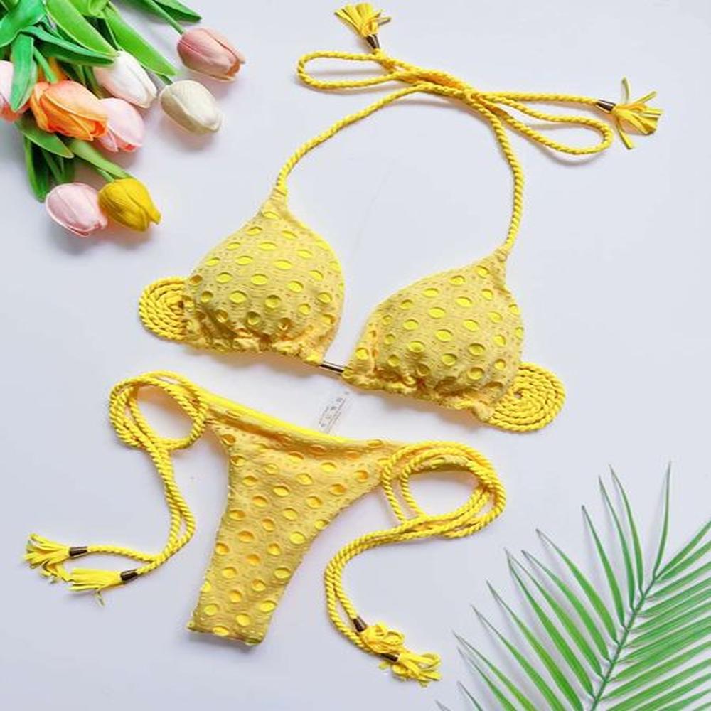 sexy hollow out braiding rope bikini set swimwear womens swimsuit