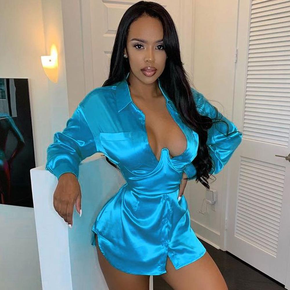 sexy hot clubwear women satin dress fashion deep v neck